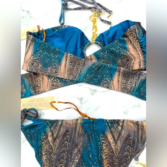 Chic Bandeau Bikini Set in Blue and Brown from Bellissima Swimwear. - Picture 3 of 9